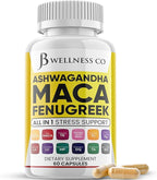 JB Wellness Co Ashwagandha Maca Root, Fenugreek Supplement with Tongkat Ali Ginseng - Assists with Mood & Thyroid Health - 60 Count