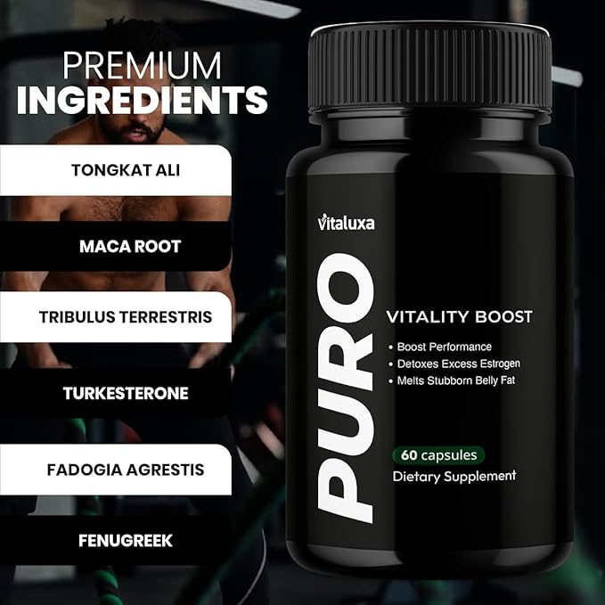 Puro Vitality Boost - Puro Pills Premium Blend Supplement Maximum Strength Daily Natural Vitamins Booster Capsules, Pure Performance Support Advanced Formula Overall Health Wellness (60 Capsules)