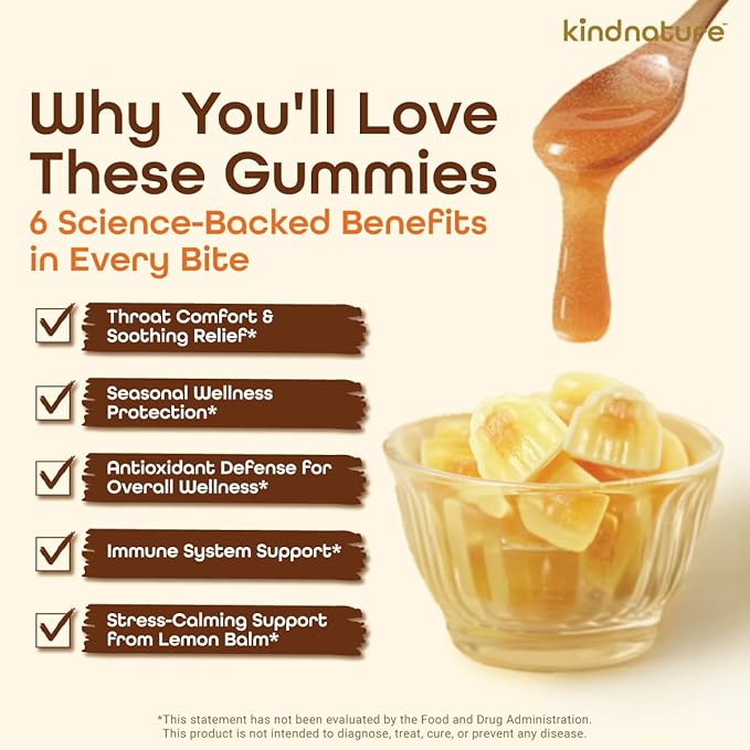 KINDNATURE Manuka Honey Medical Grade Gummies MGO 643+ - New Zealand Manuka Honey with Zinc, Vitamin C, Elderberry - Throat Comfort & Immune Support - Kids & Adults