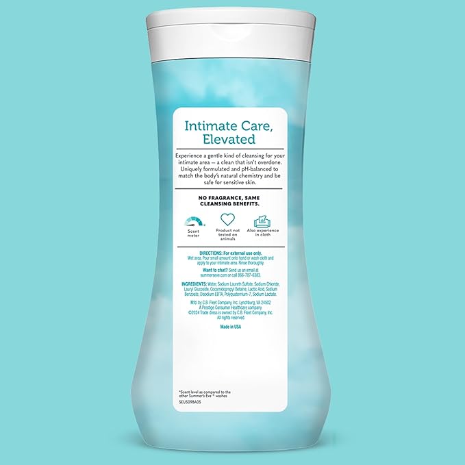 Summer's Eve Fragrance Free All-Over Feminine Wash, Gentle pH-Balanced Body Wash for Women, Removes Vaginal Odor, 15 Fl Oz