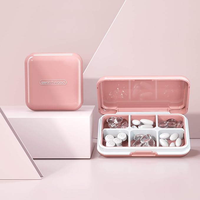 DUBSTAR Travel Pill Organizer Moisture Waterproof Small Pill Box for Pocket Purse 4+6 Compartments Portable Pill Case Medicine Vitamin Holder Container Pink
