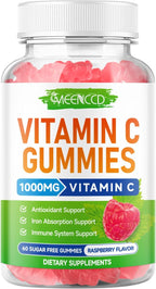 MEENCCD Organic Vitamin C Gummies for Adults, Chewable Vitamin C Gummies with Zinc for Antioxidant Support, Vegan, Non-GMO, Sugar-Free, Raspberry Flavor, 60 Count