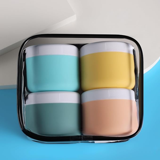 kuangre Travel Containers for Toiletries, Silicone Cream Jars BPA-Free, Leak-proof 3oz Travel Size Containers, Portable Size Silicone Jars with Lid for Cosmetic Face Hand Body Cream (4 Pack)