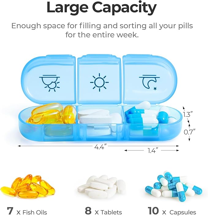 AUVON Weekly Pill Organizer 3 Times a Day, Large Pill Box 7 Day with A PU Leather Bag, Protabel Travel Pill Case Medication Reminder, Daily Pill Box 3 Times a Day for Vitamins, Fish Oils, Supplements