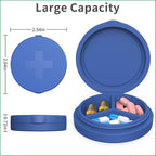2 Pack Small Pill Box,Premium Thick Silicone 3 Compartment Travel Pill Box for Home/Desk Organizer, Portable Compact Medicine Holder for Vitamin, Cod Liver Oil, Supplement(Purple+Blue)