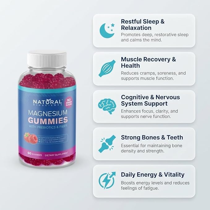 Sugar-Free Magnesium Gummies for Adults - High Potency Magnesium Citrate Supplement, Easy to Chew, No Artificial Sweeteners, Vegan, Anti-Stress, Sleep Support, Muscle Health & Relaxation, 60 Gummies