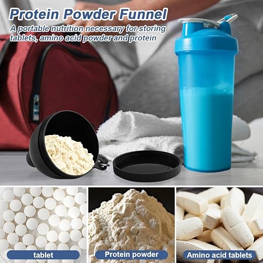 Protein Powder Funnel 4-Pack with Cleaning Brush, 5oz Leak-Proof Containers, Gym Travel Supplement Dispenser, Black White
