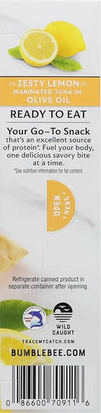 Bumble Bee Prime Protein on the Run Tuna Snack Kit, Pack of 12 - Gourmet Tuna Marinated in Olive Oil & Zesty Lemon with Crackers and Serving Utensil - 19g of Protein Per Serving, Easy Open Can