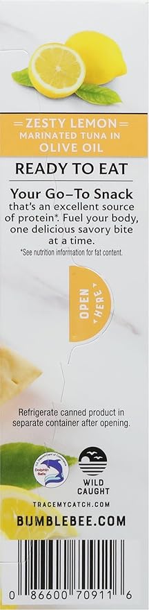 Bumble Bee Prime Protein on the Run Tuna Snack Kit - Gourmet Tuna Marinated in Olive Oil & Zesty Lemon with Crackers and Serving Utensil - 19g of Protein Per Serving, Easy Open Can