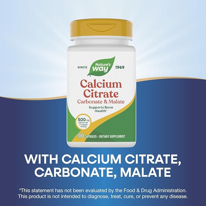 Nature's Way Calcium Citrate, Carbonate and Malate, Supports Bone Health*, 100 Capsules (Packaging May Vary)