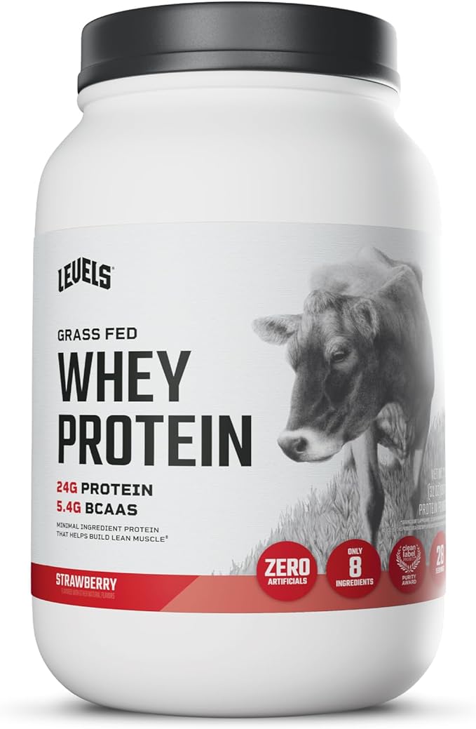Levels Grass Fed Whey Protein Powder, No Artificials, 24G of Protein, Strawberry, 2LB