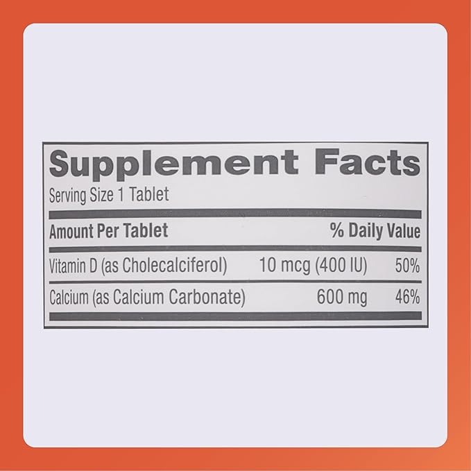 Rugby 600mg Calcium Tablets - Made with 10mcg (400IU) of Vitamin D3 - Dietary Supplement - 180 Count (1 Pack)