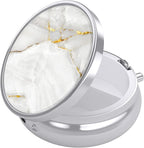Nipichsha Pill Box, Small Pill Case for Purse & Pocket, Cute Travel Medicine Organizer, Portable Medicine Container Holder to Hold Vitamins, Medication, Fish Oil & Supplement, White Marble