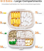 Travel Pill Organizer, 6+2 Extra Large Compartments Portable Pill Case, Daily Pill Box to Hold Vitamins, Small Pill Container for Pocket Purse Medicine Organizer（Beige）
