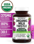 FarmHaven USDA Organic Milk Thistle Capsules | 30X Concentrated Seed Extract & 80% Silymarin Standardized - Supports Liver Function and Overall Health | Non-GMO | 120 Vegan Capsules
