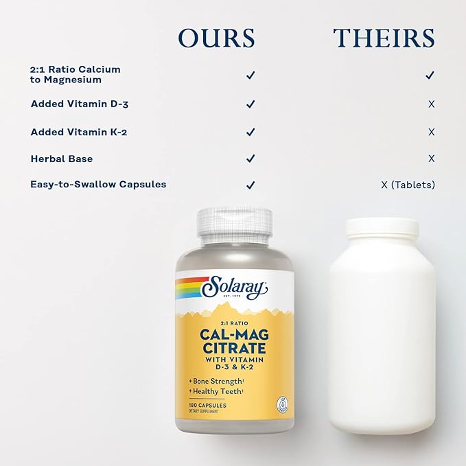 SOLARAY Calcium Magnesium Citrate w/Vitamin D3 K2 - Calcium Supplements for Women and Men - Bone and Heart Health Support - Cal Mag 2:1 Ratio, Plus Vitamin D 3 and K2, 60-Day Guarantee, 30 Servings
