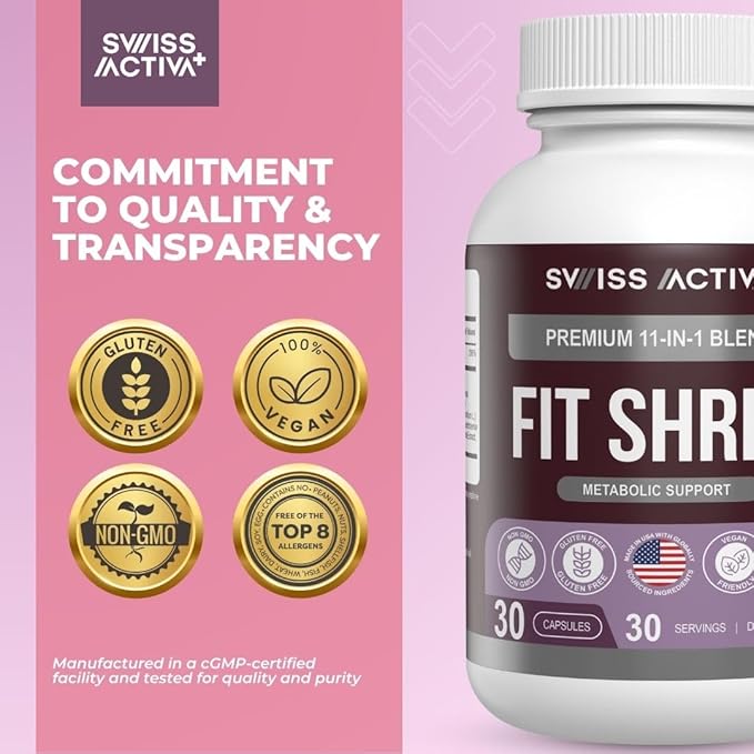 Swiss Activa+ Labs Fit Shred | 11-in-1 Weight Management Herbal Supplement for Energy, Digestive Support & Daily Wellness | Metabolism Booster | Non-GMO, Veg, Natural Ingredients | 30-Day Supply