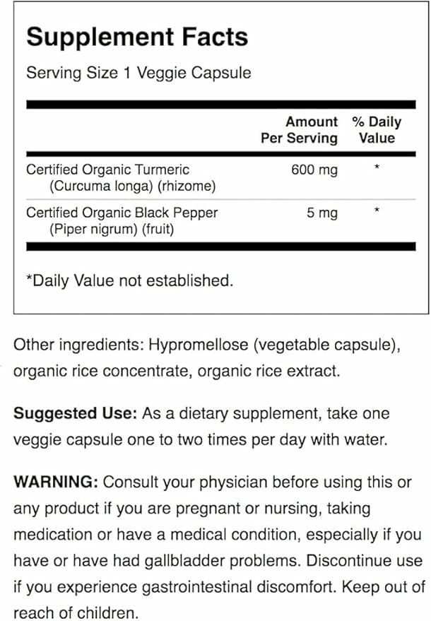 Swanson Organic Turmeric & Black Pepper Joint Health Supplement for Active Adults Seeking Anti-Inflammatory Support with Enhanced Bioavailability (60 Vegan Capsules, 3 Pack)