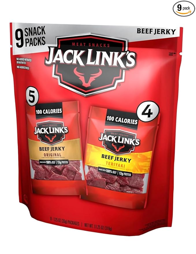 Jack Link's Beef Jerky Variety Pack - Original and Teriyaki - (9 Pack) 1.25 oz Bag - Ready to Eat Protein Snacks - 13g Protein per Serving - Made with 100% Real Beef