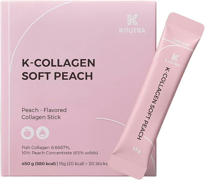 K-Nutra K-Collagen Soft Peach (15.9oz, 30 Sticks) - Holiday Gifts - Skin, Hair, Nail Health, Tasty Jelly, Fast Absorption. Low-Molecular Marine Collagen, Vitamin C