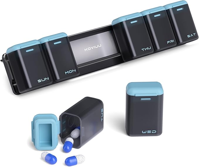 KOVIUU Weekly Pill Organizer Magnetic, Removable Pill Box 7 Day 1 Time a Day, Large Pill Case Travel, Week Once Daily Medication Dispenser, Medicine Container Holder for Supplement Vitamin, Blue