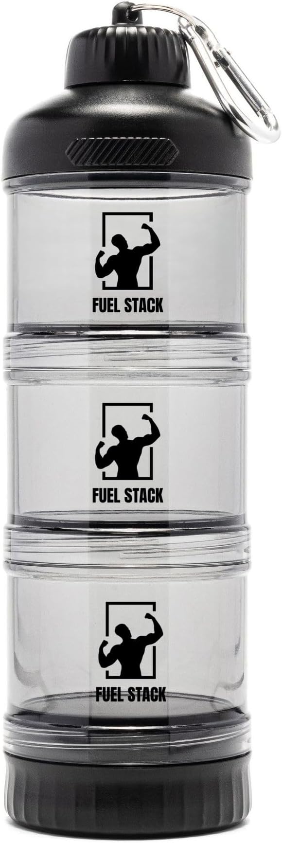 FuelStack Portable Protein Powder Container – Stackable Supplement Storage with Pill Organizer for Gym & Travel (Black)