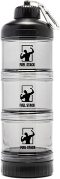 FuelStack Portable Protein Powder Container – Stackable Supplement Storage with Pill Organizer for Gym & Travel (Black)