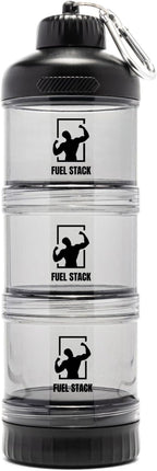 FuelStack Portable Protein Powder Container – Stackable Supplement Storage with Pill Organizer for Gym & Travel (Black)