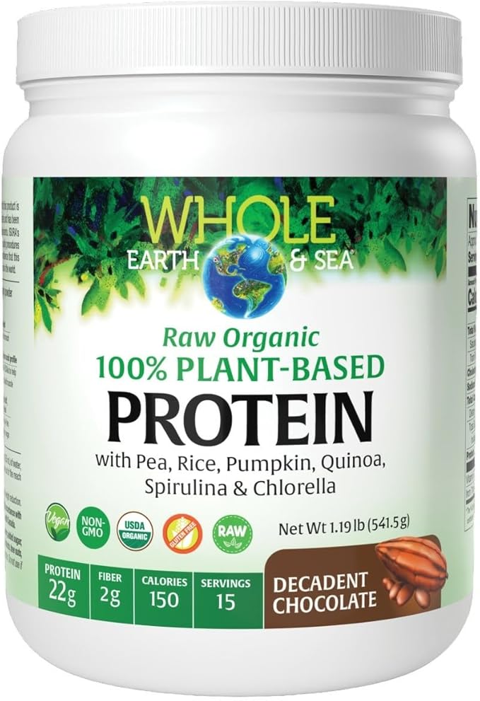 Natural Factors Whole Earth & Sea® Raw Organic 100% Plant-Based Protein, 541g, Chocolate