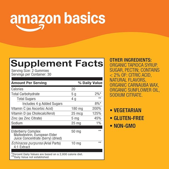 Amazon Basics Immune Plus Elderberry Gummy, 60 Count
