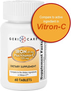 GeriCare Iron 65mg Plus Vitamin C 125mg Tablets – High-Absorption Iron for Anemia Support, Red Blood Cell Production, Fatigue Reduction, and Immune Health – 60 Count