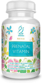 ACTIF Organic Prenatal Vitamin with 25+ Organic Vitamins, 100% Natural, DHA, EPA, Omega 3, and Organic Herbal Blend - Non-GMO, 90 Count