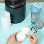 Baderke 2 Pcs Protein Powder Containers with Funnels Stand, 5 and 3 Layers Stackable Powder Supplement Travel Container Formula Organizer Storage Powders Holder for Travel Workout Fitness(White)
