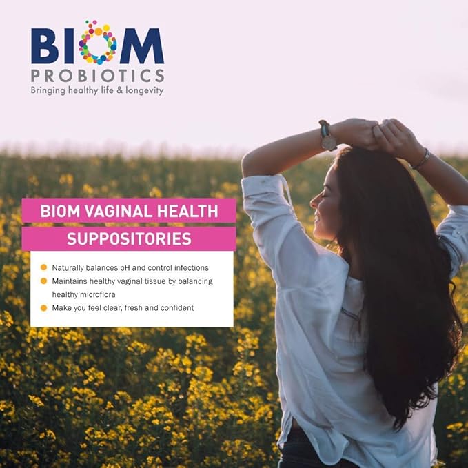 Biom Vaginal Probiotic Suppository: Natural Vaginal pH and Odor Control Regimen; Balance and Nourishes Vaginal Microbiome; No Parabens, Fragrance-Free (30)