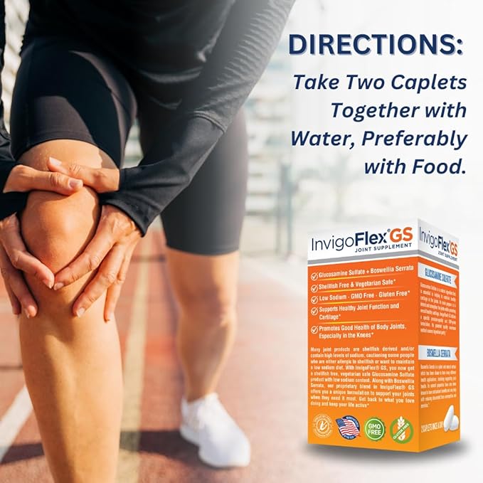 INVIGOFLEX Glucosamine Sulfate (Shellfish Free, Sodium Free & Vegetarian Safe) Non GMO, Gluten Free - with Boswellia Serrata - Premium Joint Supplement GS - 3 Pack