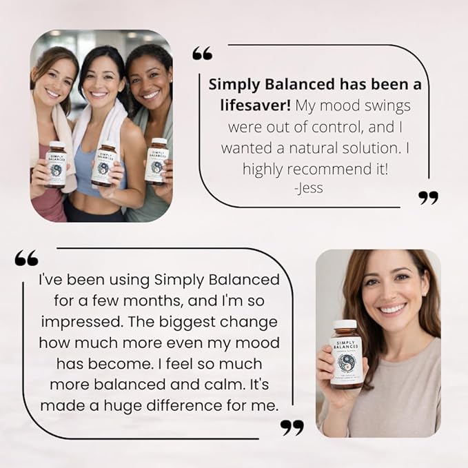 Simply Balanced – Hormone Balance for Women – Restore Hormone Harmony – PMDD Supplements for Women – Perimenopause – Menopause – Cortisol Reducer – PMS – PCOS Supplements – 120 ct