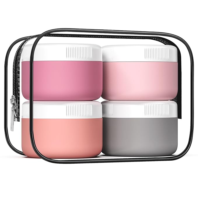 kuangre Travel Containers for Toiletries, Silicone Cream Jars BPA-Free, Leak-proof 2oz Travel Size Containers, Portable Size Silicone Jars with Lid for Cosmetic Face Hand Body Cream (4 Pack)