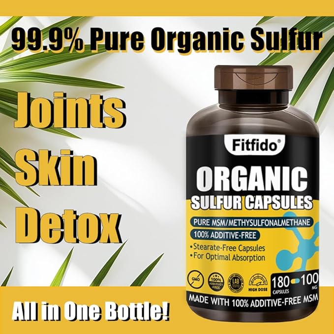 MSM Capsules 1000mg - Organic Sulfur Supplement for Joint Health, Functional Wellness, Hair, Skin & Nails, Non-GMO, Gluten Free, 180 Capsules