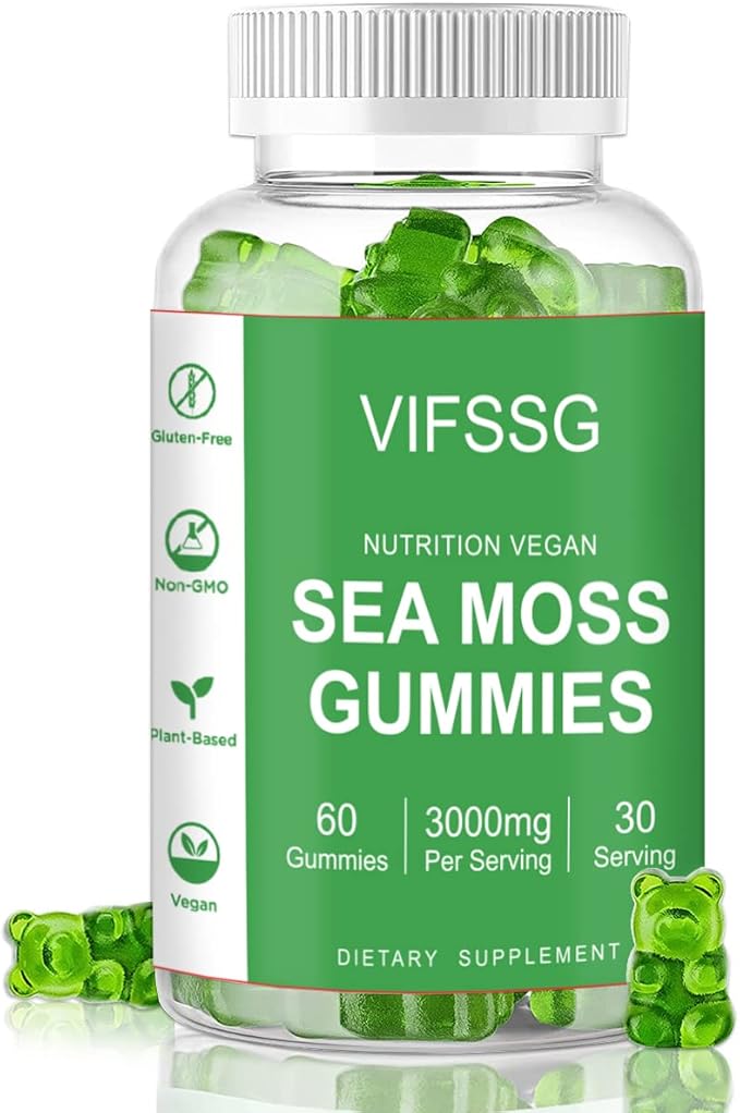 VIFSSG Sea Moss Gummies, 3000Mg Irish Seamoss Gummy Vegan for Adults & Kids with Organic Bladderwrack, Burdock Root and Apple Cider Vinegar Supplement 60 Gummies Pack of 1