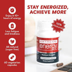 Herbal Nitro Extreme Energy Pills - 6 to 10 Hour Boost, No Crash or Jitters Maximum Strength Natural Energy Supplement for Women & Men - Fatigue, Focus & Motivation (60 Count)