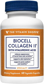 The Vitamin Shoppe Collagen Type II 1000MG - Joint Health, Cartilage Support & Flexibility, with Hyaluronic Acid (60 Vegetable Capsules)