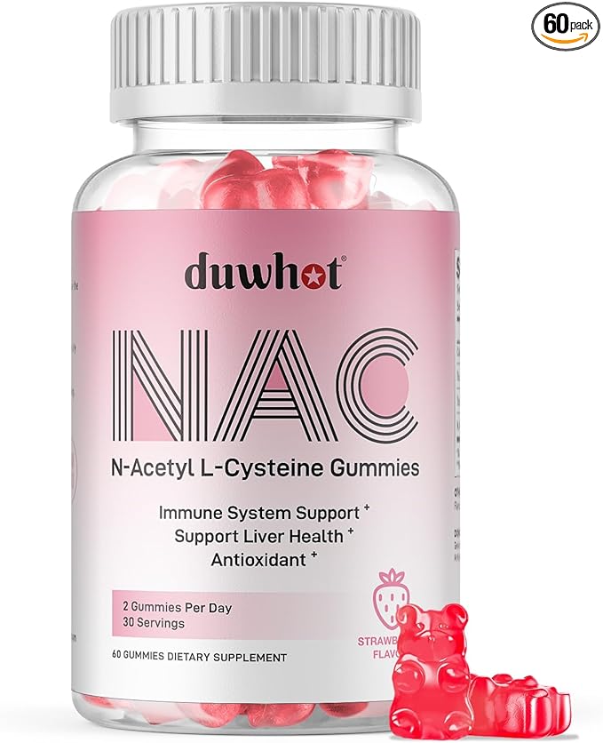 duwhot NAC Gummies 600mg, N Acetyl Cysteine Supplement NAC Chewable for Antioxidants & Immune Support, Lung & Liver Health, Natural Strawberry Flavor, 60ct