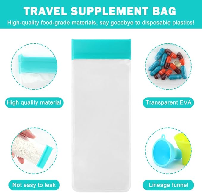 Protein Powder Travel Container Set, Reusable Protein Powder Container to Go, 28Pcs Single Dose Bags & 4Pcs Large Zip Bags Supplement Storage Containers with Funnel and Spoon