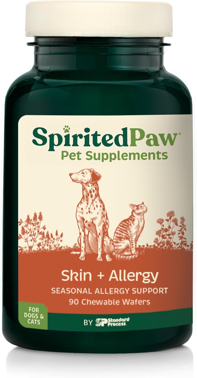 Spirited Paw Skin + Allergy - Seasonal Allergy Support - Aids Skin Health & Shinier Coats - Non-GMO Colostrum & Licorice Root Chews - Pet Supplement for Dogs & Cats - 90 Chewable Wafers