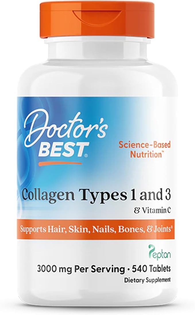 Doctors Best Collagen Types 1 and 3 & Vitamin C, Supports Hair, Skin, Nails, Bones, & Joints, Non-GMO, Gluten Free, Soy Free 540 Tablets