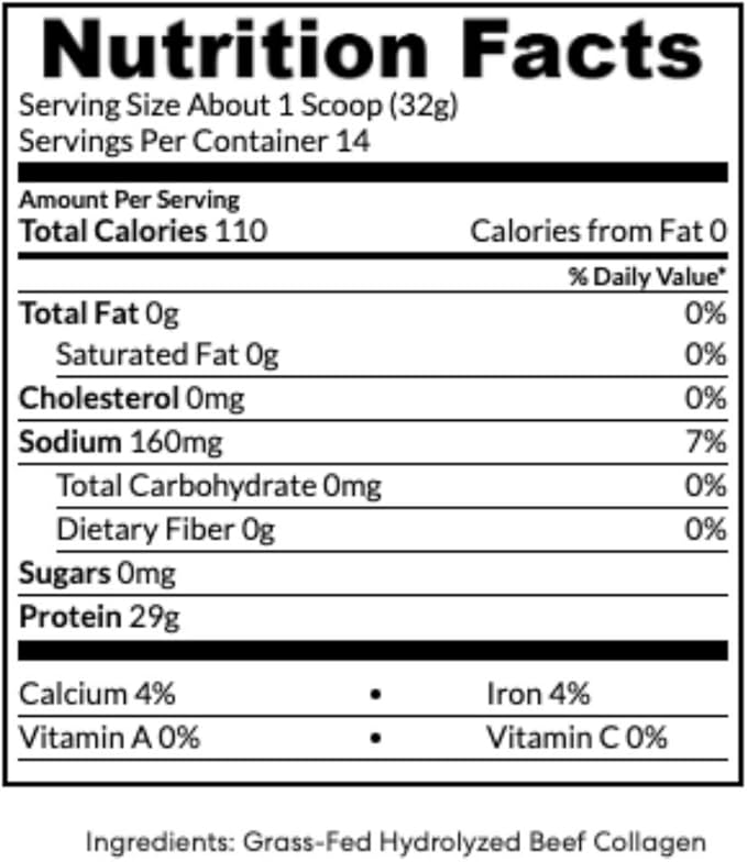 True Nutrition Hydrolyzed Collagen Powder - Grass Fed, Pasture-Raised Beef - 32g Collagen Protein per Serving - Paleo, Keto, Gluten Free, Dairy Free, Non-GMO - Unflavored - 1lb