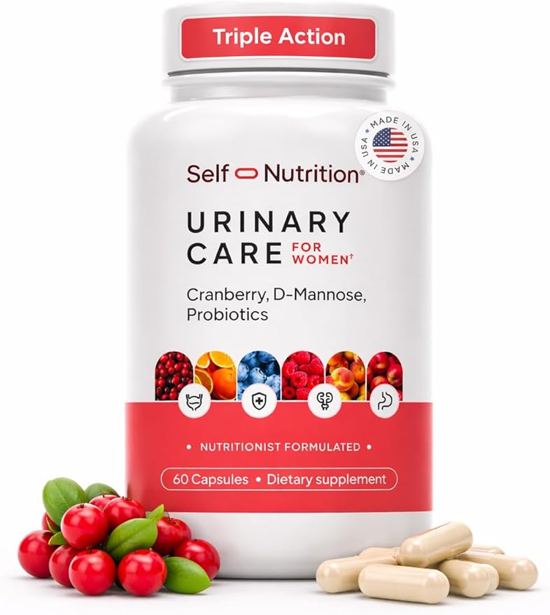 SELF NUTRITION UTI D Mannose with Cranberry & Probiotics for Women | 3 in 1 Supplement, Supports Urinary Tract Health & PH Balance | Effective & USA Made | Vegan, Non-GMO (60 Capsules)