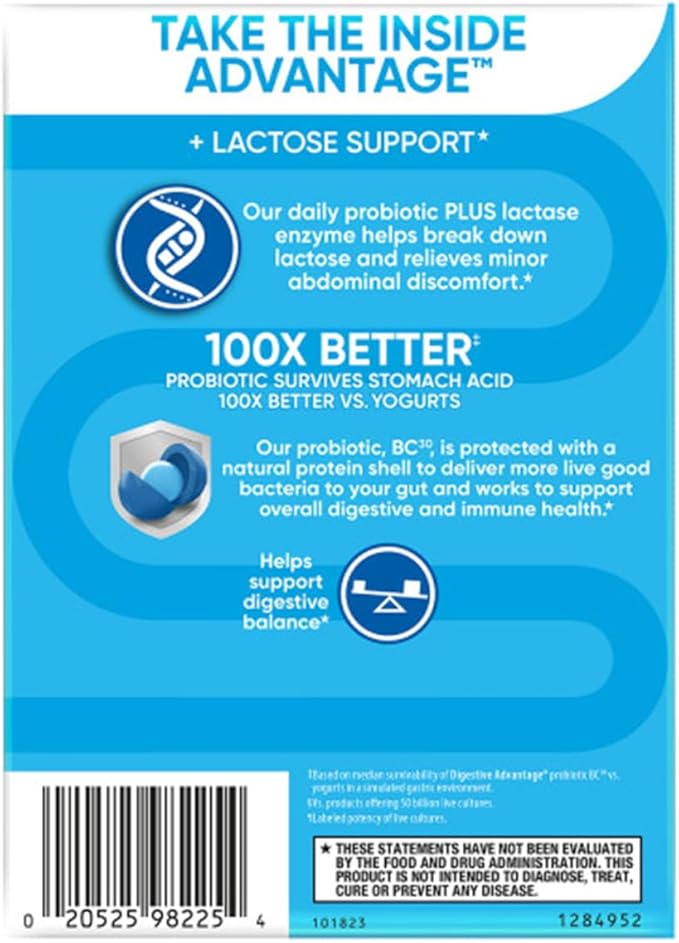 Digestive Advantage Lactose Defense Enzymes + Probiotics for Women & Men Occasional Bloating, Lactose Breakdown, Minor Abdominal Discomfort, Immune Support, 96 Count Capsules (4 Pack)