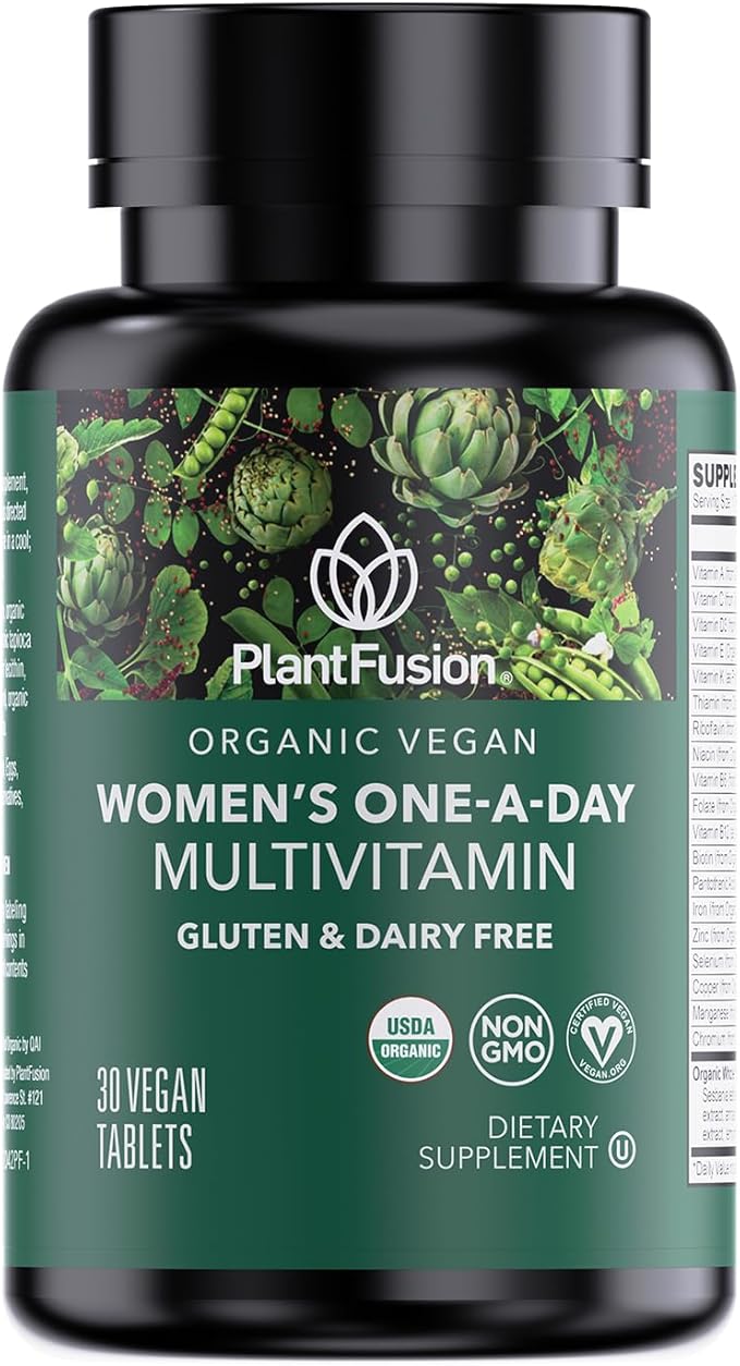 PlantFusion Organic Multivitamin for Women with Iron, One Daily Vegan Multivitamin with Plant Based B12, D3 & Whole Food Blend for Energy & Immune Support - 30 Tablets (1 Month Supply)