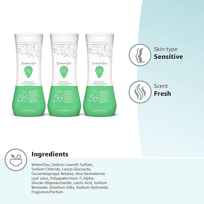 Summer's Eve Cleansing Wash | Aloe Love | Great for Sensitive Skin | 15 oz Each | Pack of 2